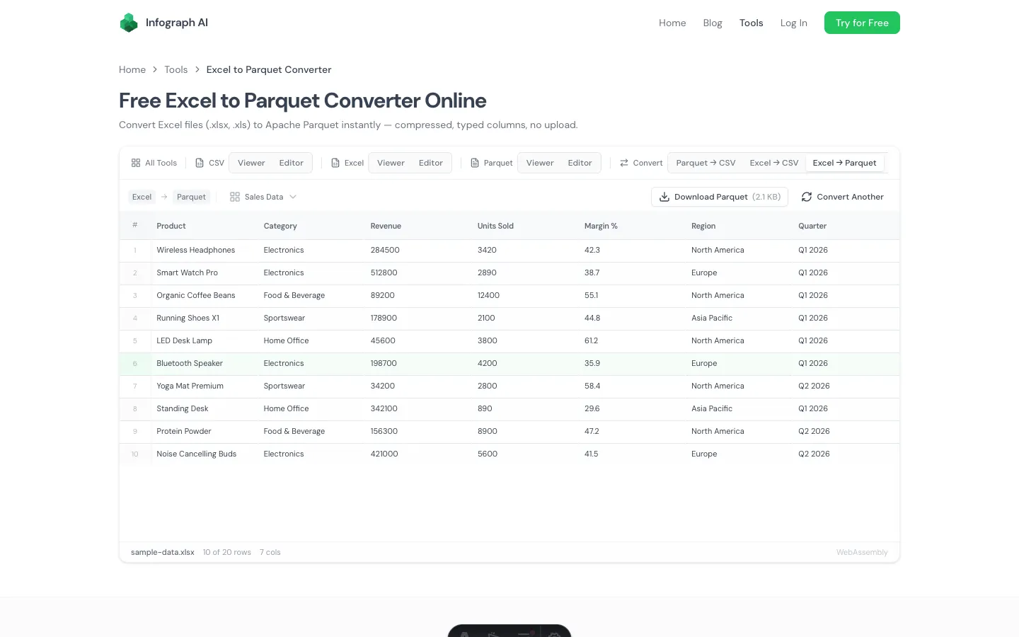 Excel to Parquet converter with data preview