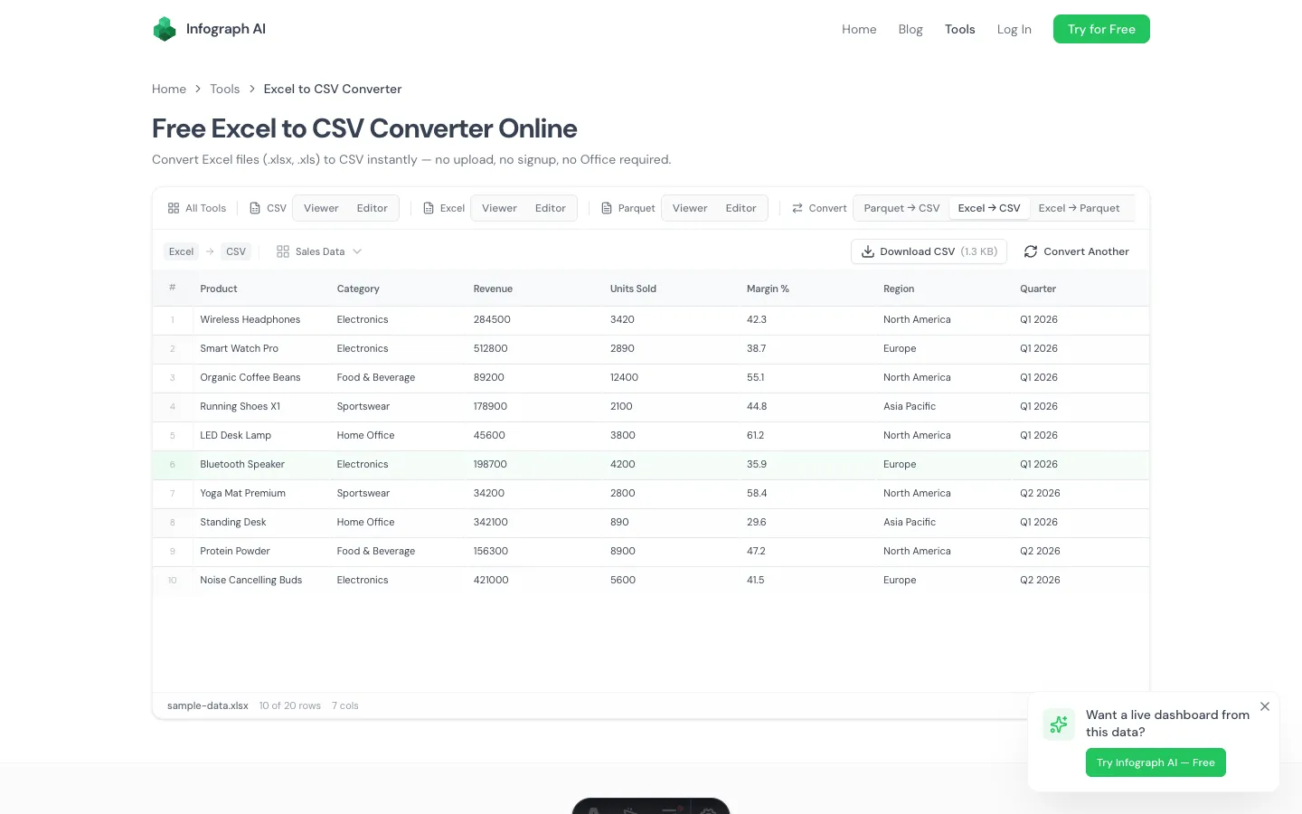 Excel to CSV converter with data preview